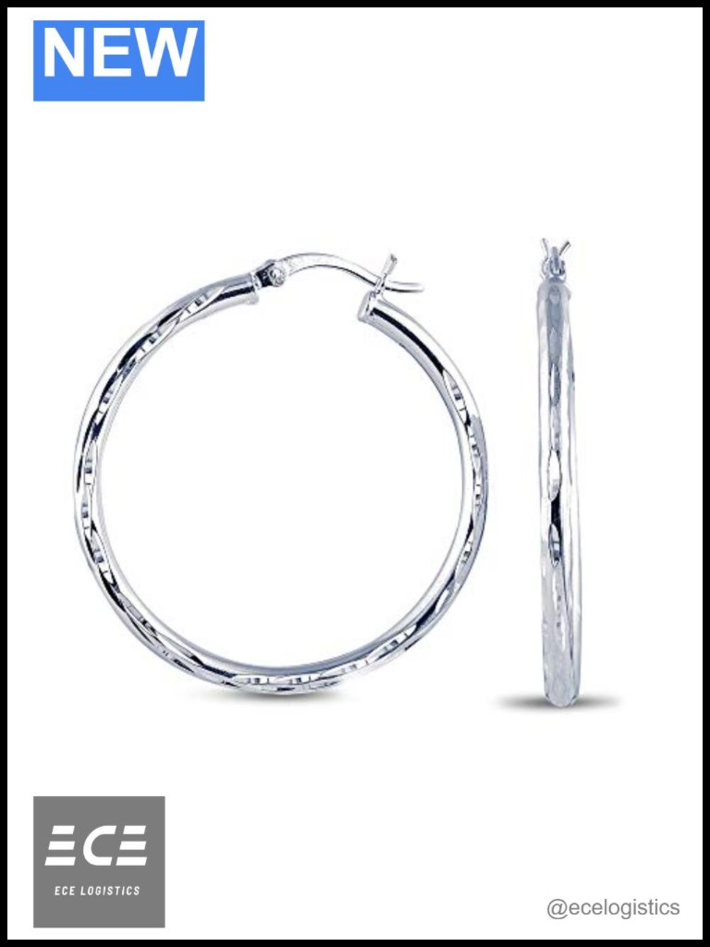 Sterling Silver Hoop Earrings Lightweight Diamond-Cut Round Classic Hoops for